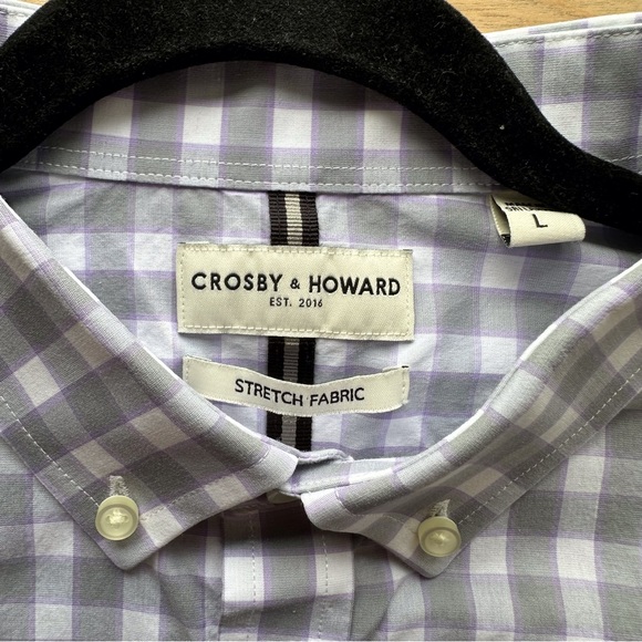 Crosby & Howard Gray White Purple Check Long Sleeve Mens Shirt Button Down Sz Lg - Picture 7 of 14